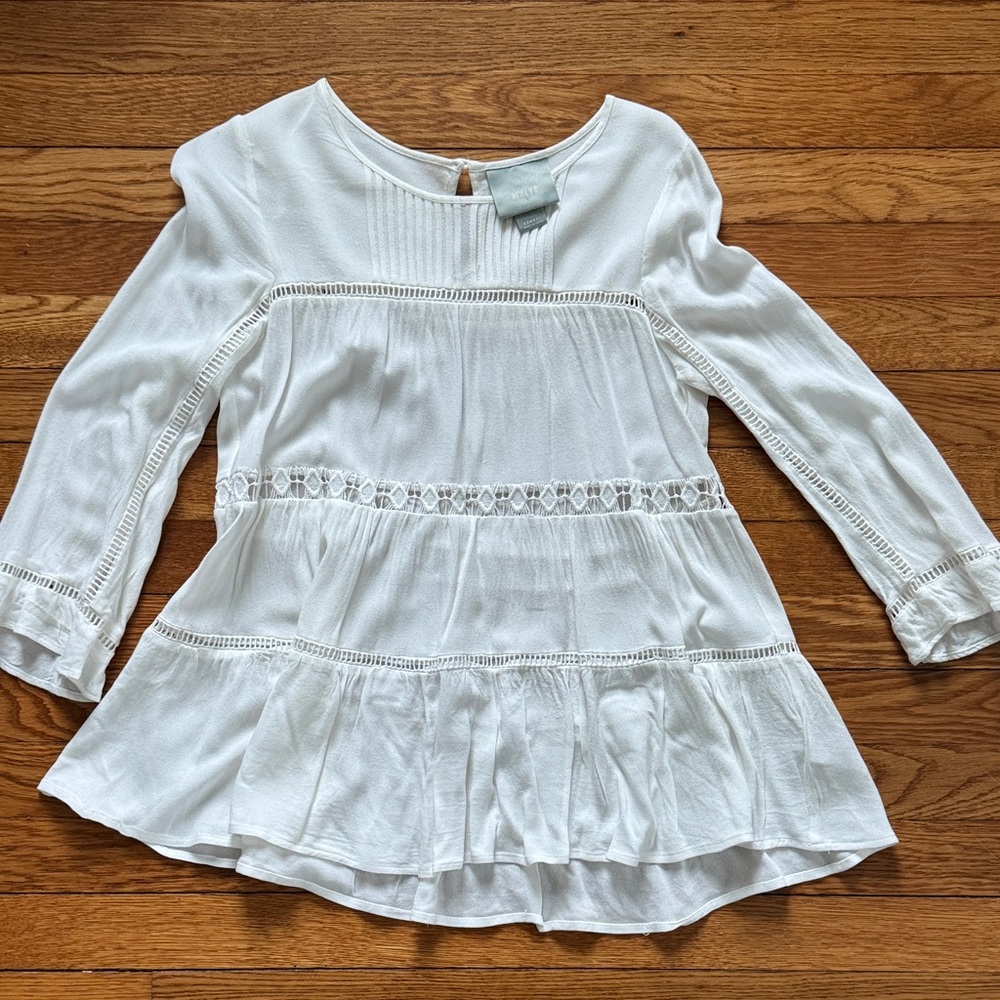 Maeve for Anthropologie White Long Sleeve Blouse
